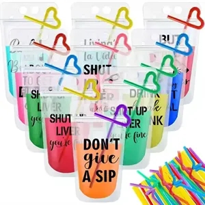 16oz Stand-Up Drink Pouches W/Straws