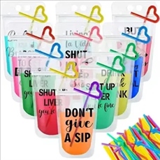 16oz Stand-Up Drink Pouches W/Straws