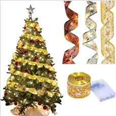 Christmas decoration gold-stamped mesh ribbon LED light