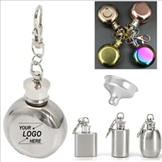 Mini Stainless Steel Hip Flask with Keychain 1 OZ