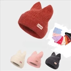 Winter cat ears knitted hat polyester soft adult windshield